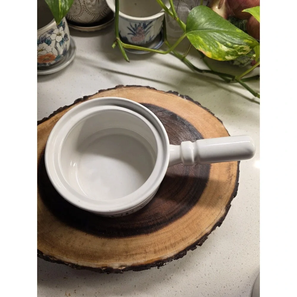 2 Heritage Stoneware Soup Bowl W/Handle Lid Crock Jay Porcelain Flowers